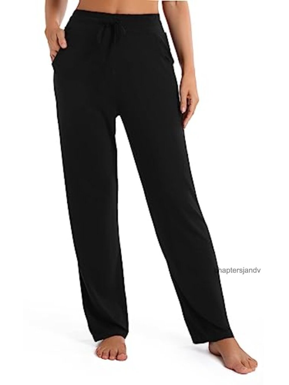 Women's High Waist Straight Leg Drawstring Casual Pants with Pockets